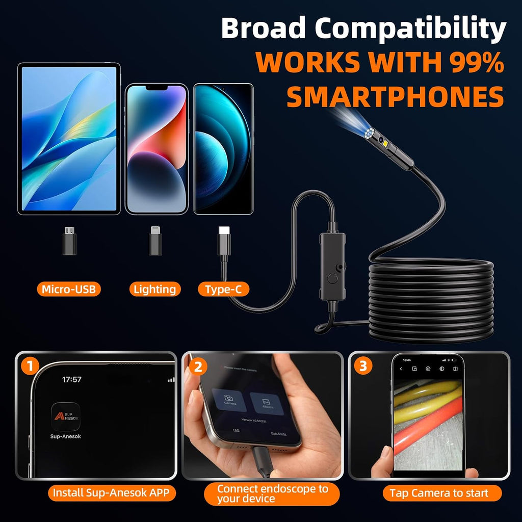 Daxiongmao Endoscope Camera with Light, 1920P HD Borescope