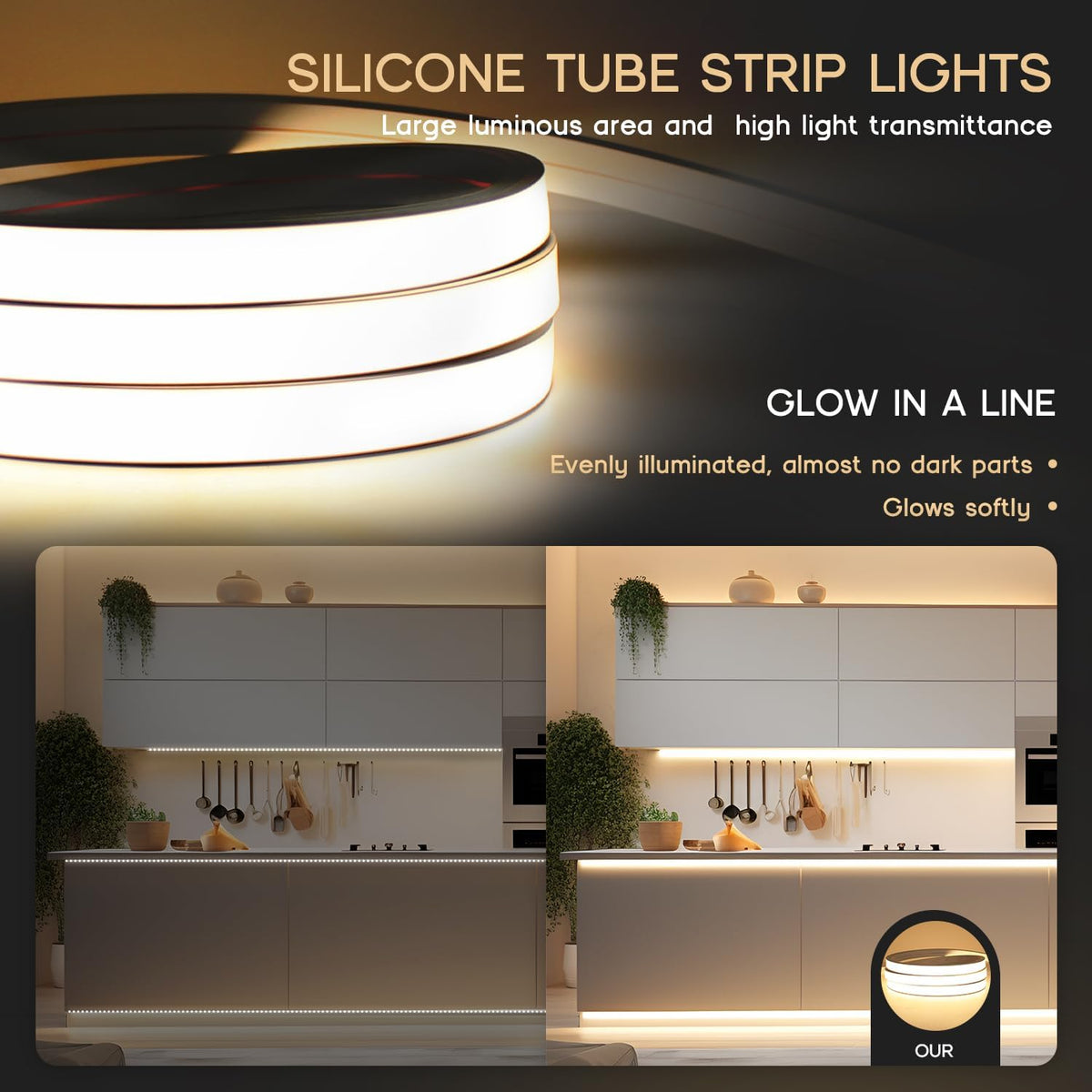 VOEWT LED Strip Lights Daylight White 6000K, 65.6ft 110-120V Neon Rope Lights