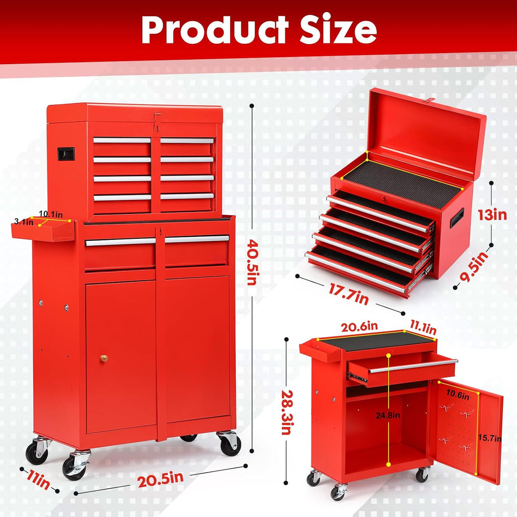 dawmilon 5 drawer rolling tool chest with detachable, close-up detail