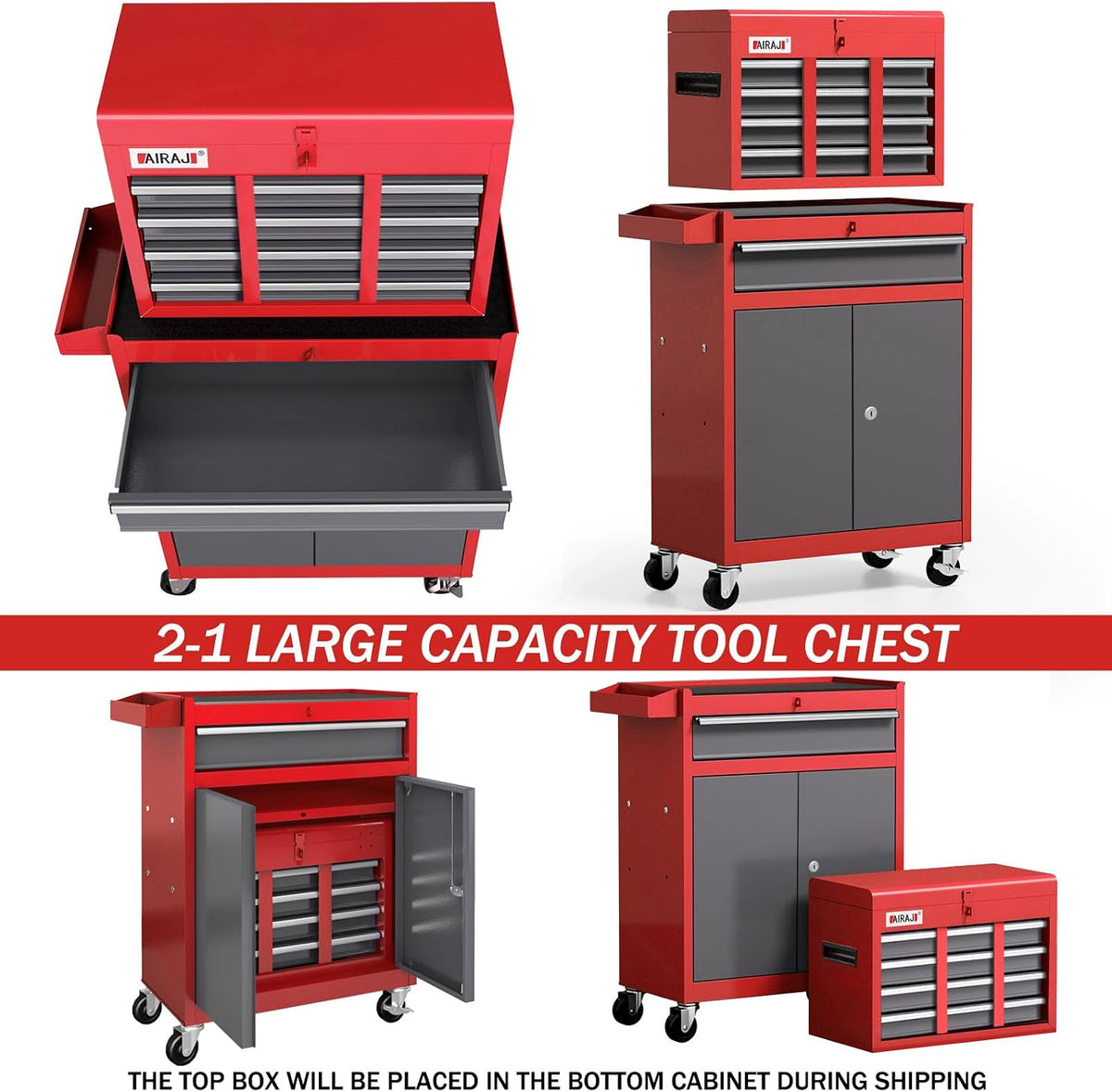 airaj tool chest 7-drawers, 40'' h rolling tool showing dimensions
