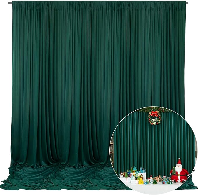 10 x 10 Feet Dark Green Backdrop Curtain for Partie, Background Curtains for Photoshoot, Birthday, Wedding, Halloween, Thanksgiving, Christmas Day, New Year Party Decorations 5Ft x 10Ft, 2 Panels