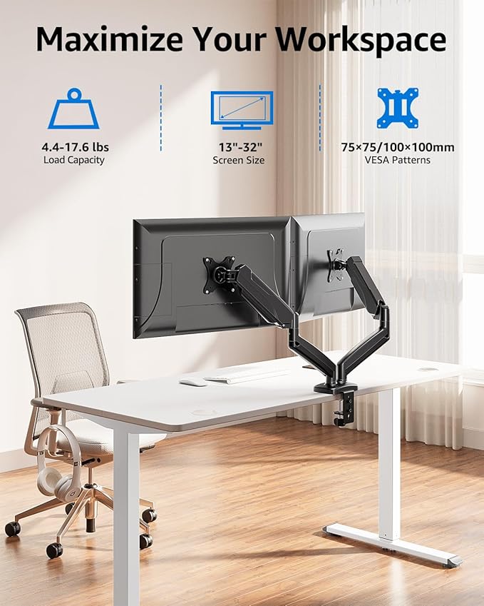 MOUNTUP Dual Monitor Stand for Desk, Monitor Arms for 2 Monitors 32 27 24 22
