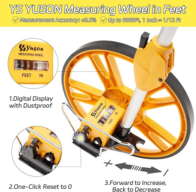 YS YUSON 12 Inch Rolling Measuring Wheel in Feet, Digital Measuring Wheel