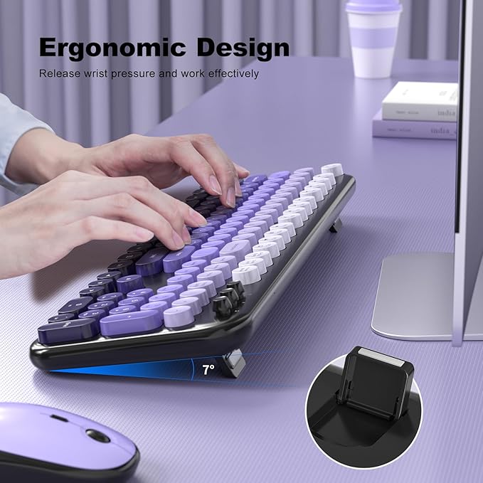 MOFII Wireless Keyboard and Mouse Combo, Full Size 2.4G Retro Round Computer