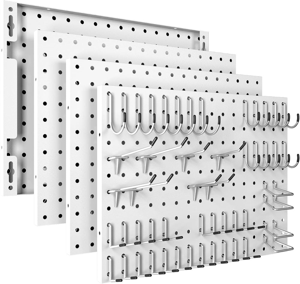 Spampur Peg Board, 4 Pack Metal Pegboard Panels with 50 Hooks