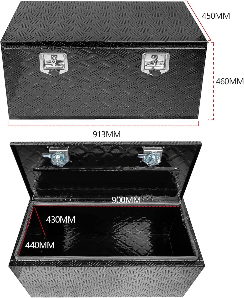 36" x 18" x 18" truck tool box shown in use