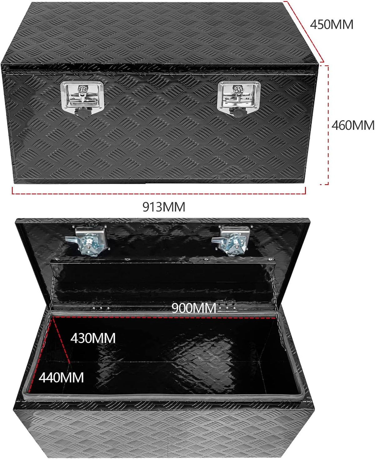 36" x 18" x 18" truck tool box shown in use