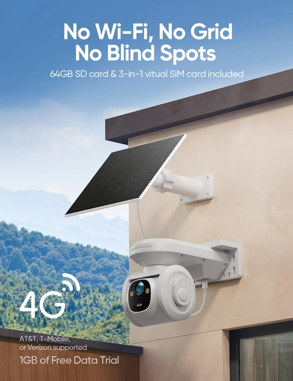 Upgraded 2.5K 4G LTE Wireless Solar Security Camera Outdoor, 18000mAh Battery...
