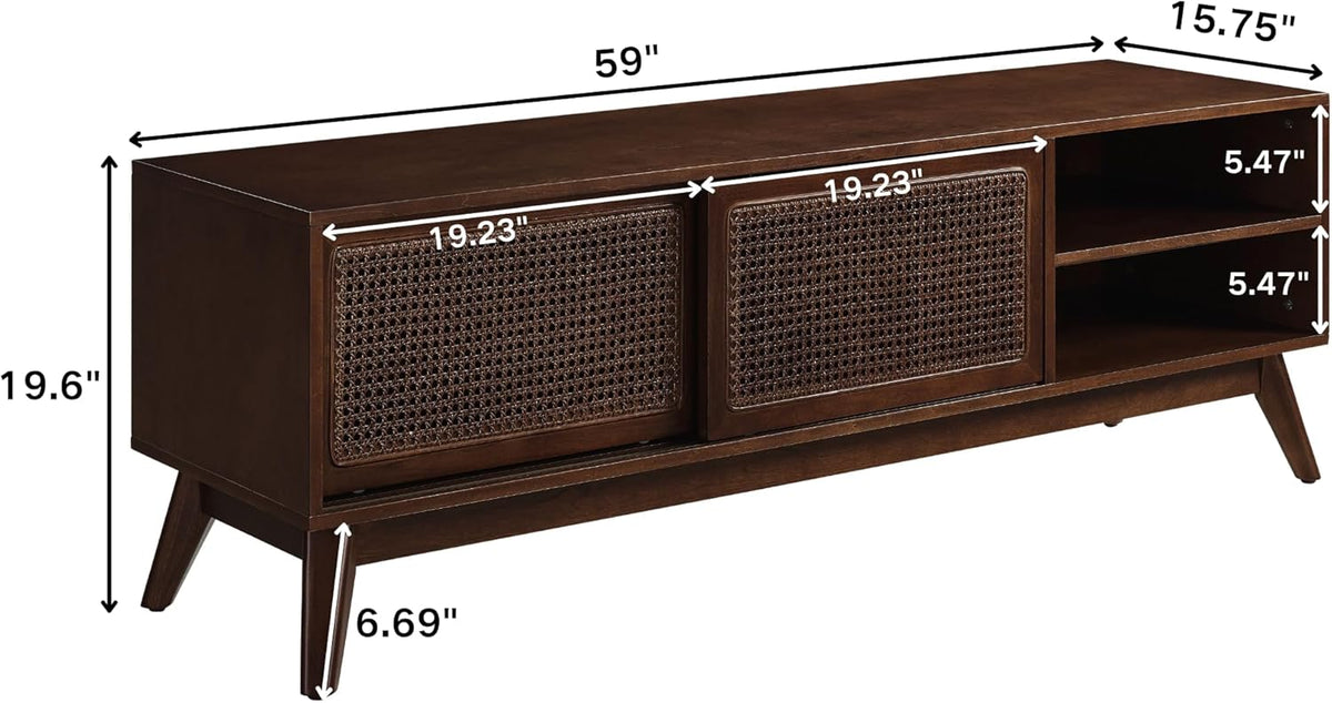 LKTART 59" Rattan Mid Century TV Stand,Entertainment Center,Media Console