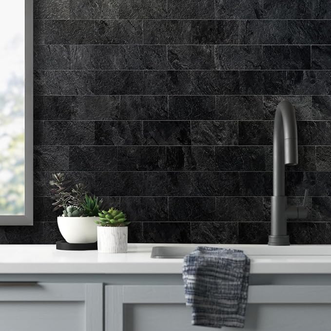 AULIGET 200 Pieces Black Slate Peel and Stick Backsplash Wall Tiles, Laundry