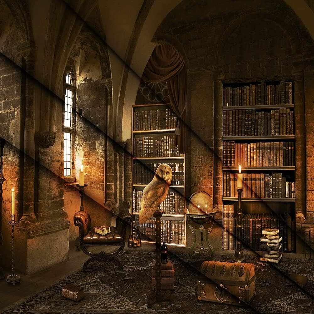 Halloween Backdrop for Photography Wizard Magic School Bookshelf Bookcase Can...