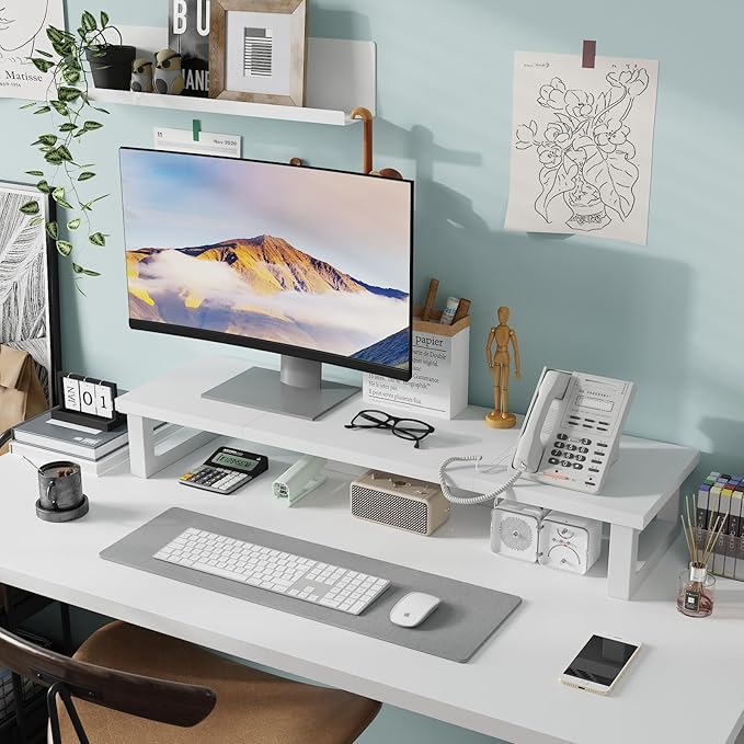 WESTREE Dual Monitor Stand Riser, Wood and Steel Monitor Stand Riser, Computer