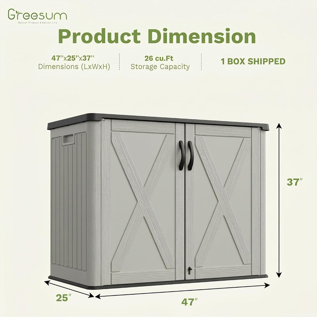 greesum 26 cuft outdoor storage box with lockable shown in use