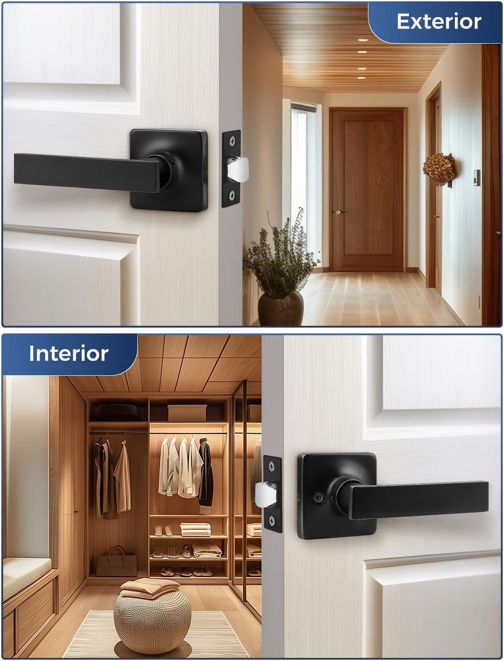 Mengico 5 Pack Door Handle,Black Door Lever Handle,Door Handles Interior Passage Lock(for Hallway&Close)