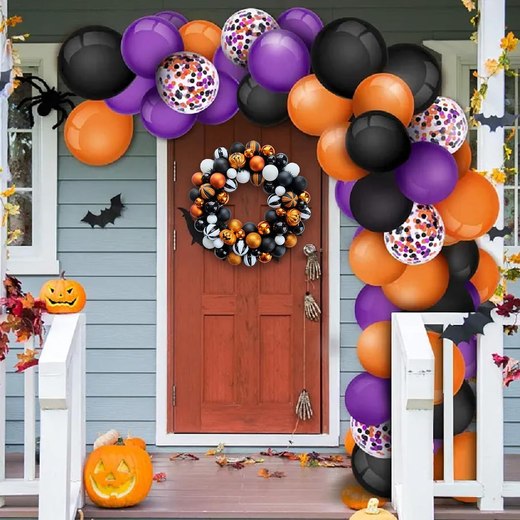 Happy Halloween Wreath for Front Door, 18” Artificial Ball Wreaths Door Decor for Home Halloween Party Decorations (18in)