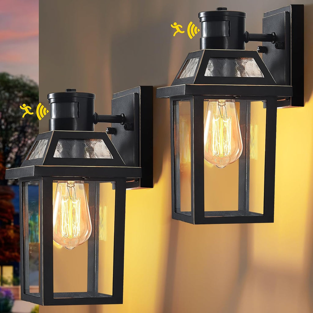 Yisuro Motion Sensor Outdoor Wall Lights, Porch Light Outdoor 3 Lighting Modes (2 Pack)