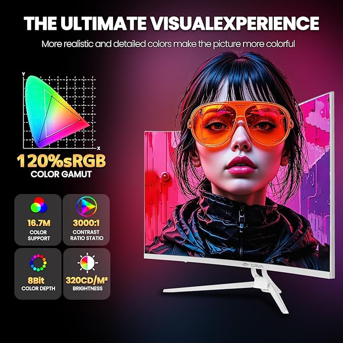 CRUA 32" Curved Gaming Monitor, 144Hz/160Hz 4K UHD 1500R VA Screen, Supports