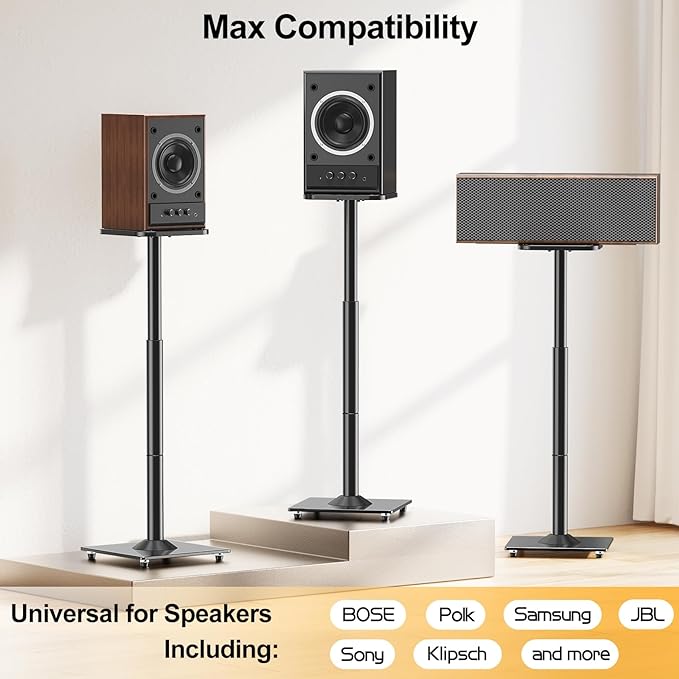 ELIVED Universal Speaker Stands Height Adjustable 28"-37.4", Bookshelf Speaker
