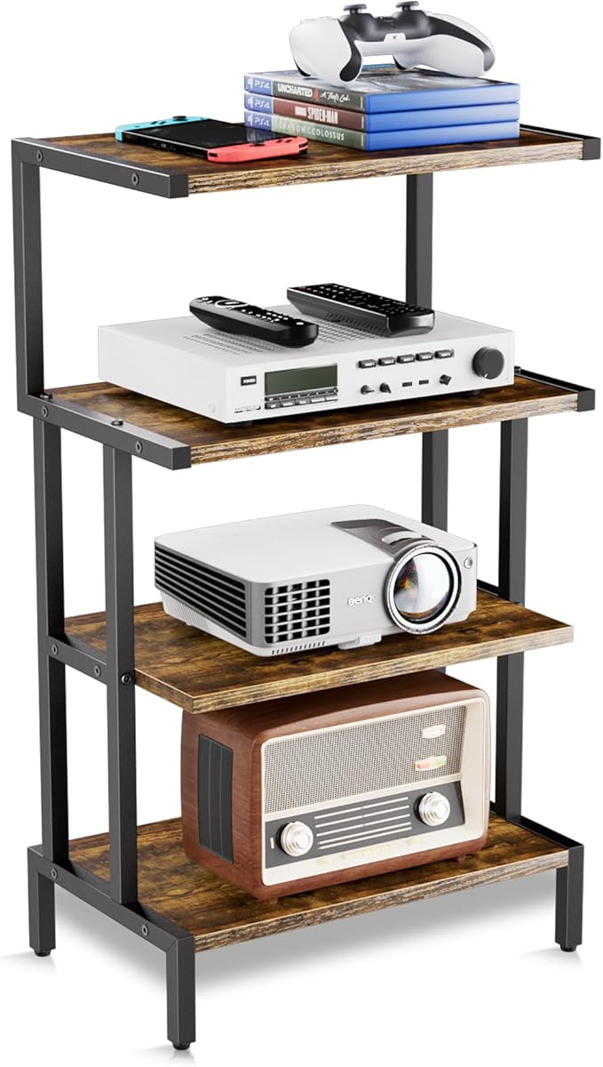 Aquzee Game Console Stands, 4-Tier AV Media Shelf, Stereo Stand, Wood Gaming