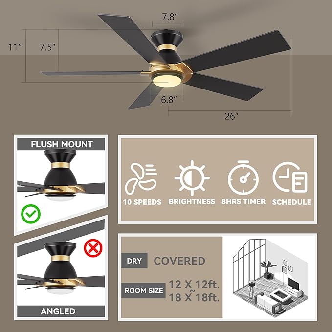 SMAAIR 52 Inch Smart Ceiling Fan