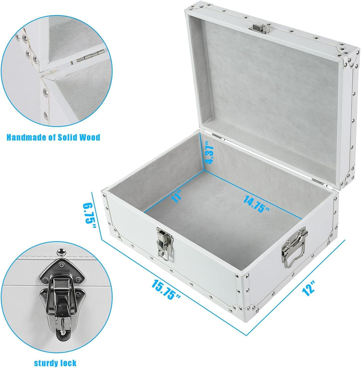 dreamseden white large wooden keepsake box, wedding gifts showing dimensions