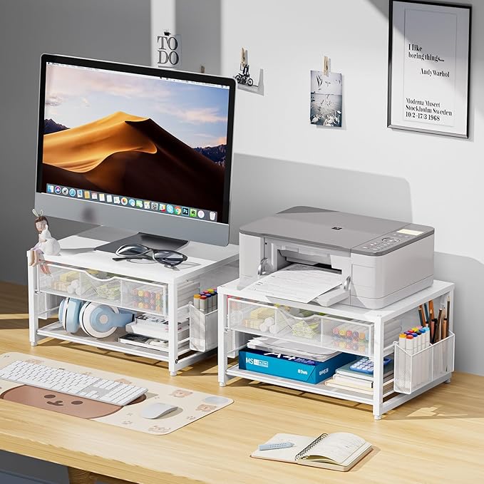 Marbrasse Wood Printer Stand for Desk, 2-Tier Desktop Printer Table for Home