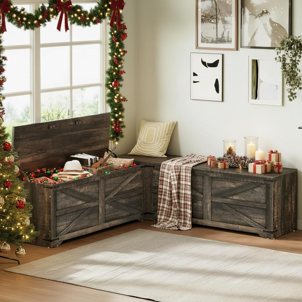 DWVO L-Shaped Storage Bench, 18" High Corner Dining Bench