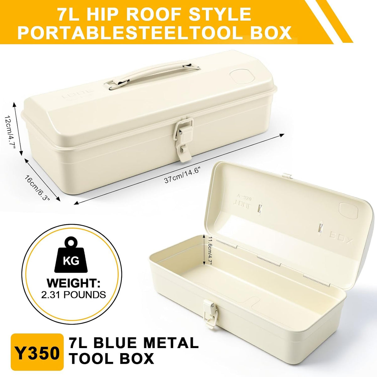milky white portable metal tool box hip roof shown in use