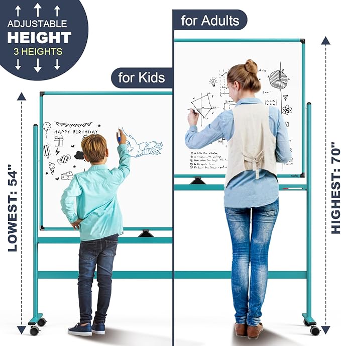 Mobile Whiteboard on Wheels, 48x32 Inches Rolling Whiteboard, Magnetic Dry
