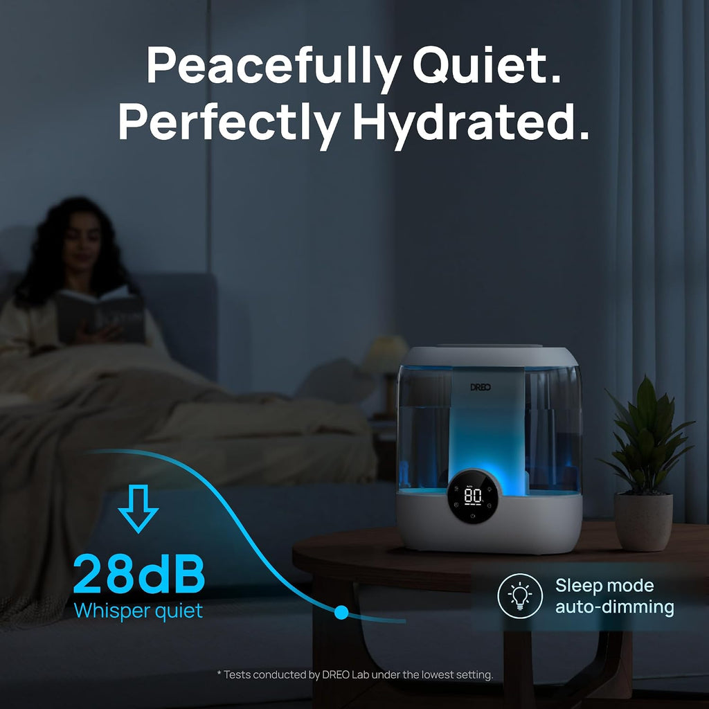 DREO 6L Top Fill Humidifiers for Bedroom, 60H Runtime 28 dB Quiet Supersized