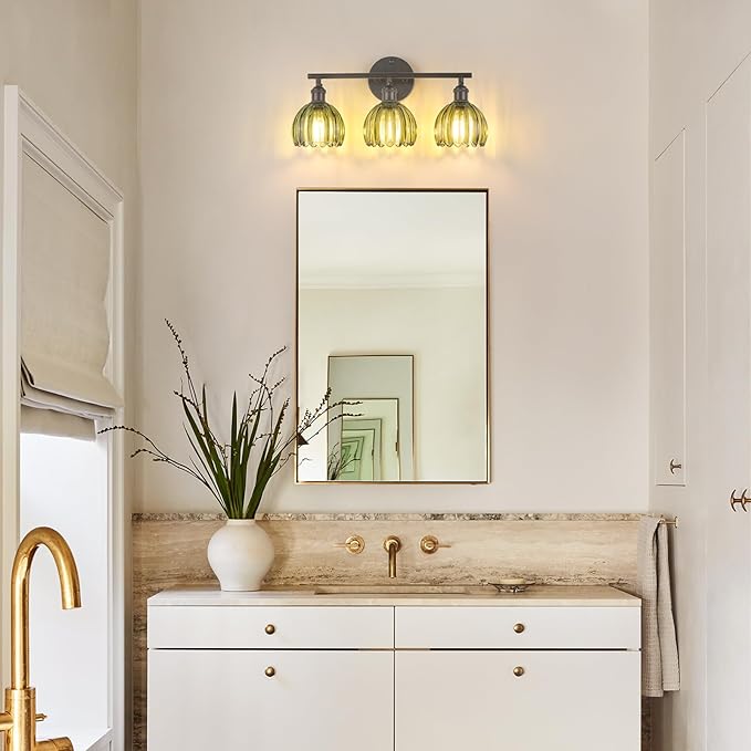 Shenmoyl Bathroom Light Fixtures, 3-Light Black Vanity Wall Light Over Mirror