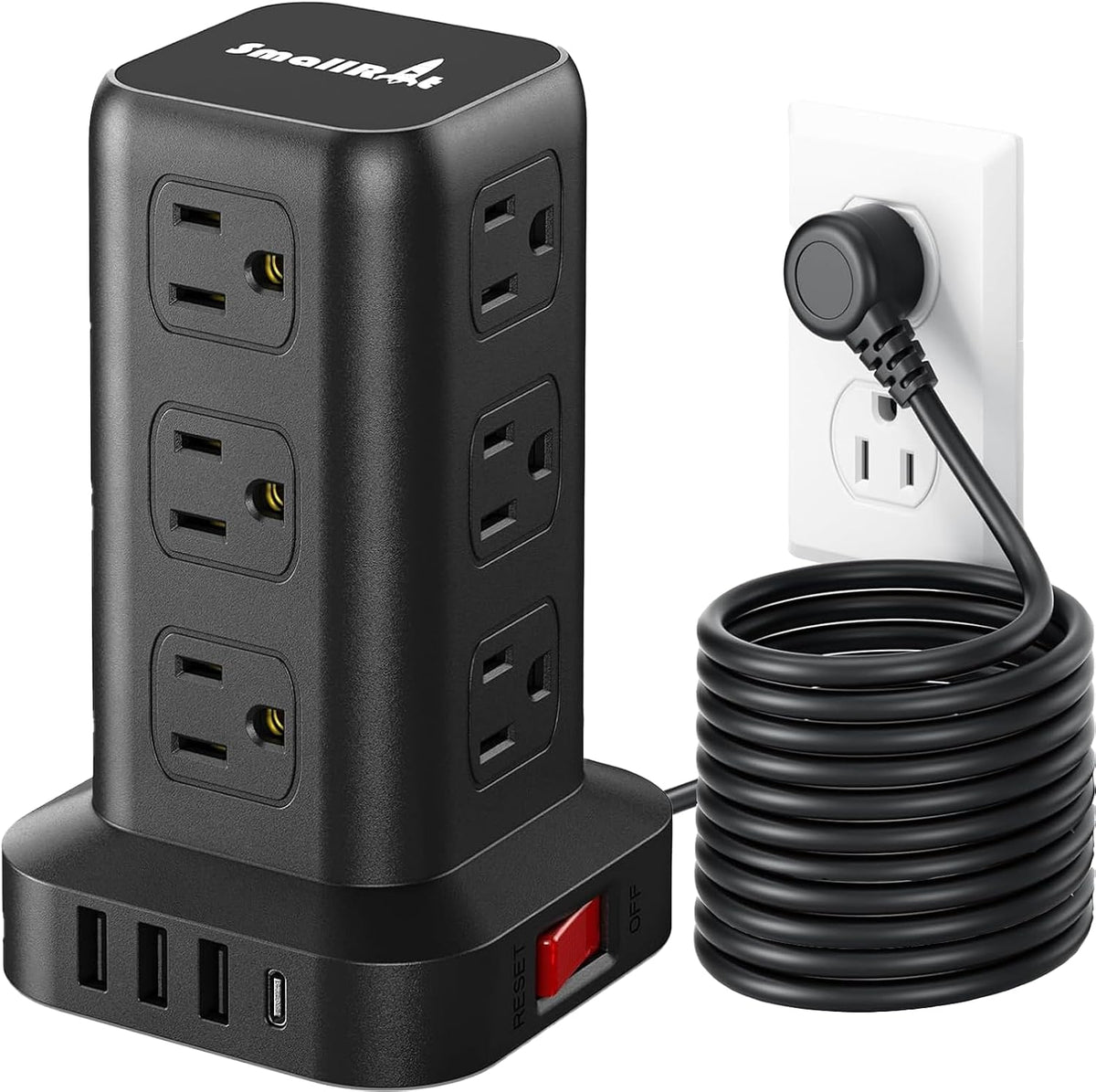 PD20W Surge Protector Power Strip Tower, 15FT Extension Cord