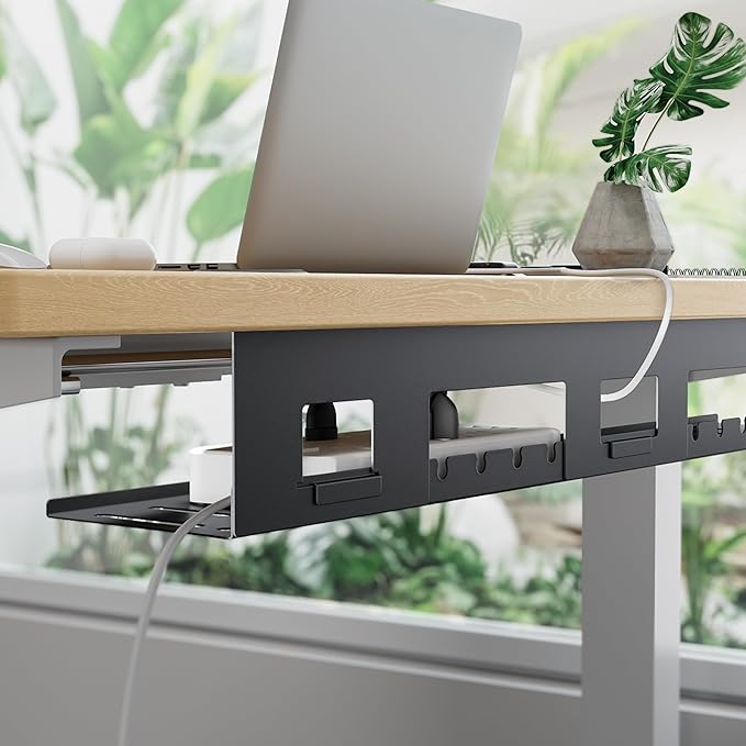 PEGZONE Under Desk Cable Management Tray, 31.5 Inches Metal Cord Organizer Rack