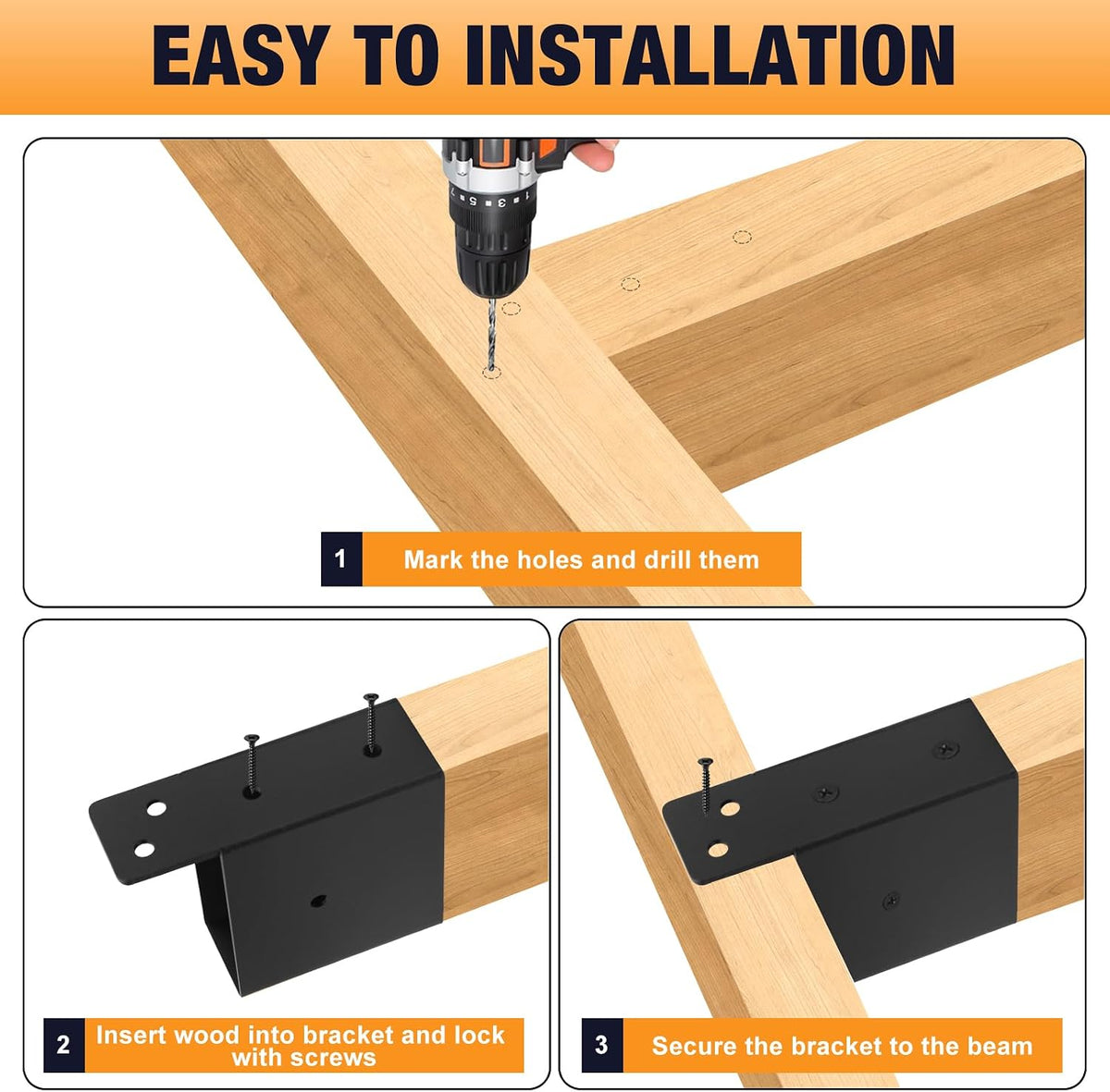 pergola rafter brackets 4pcs,2x4(actual1.6x3.6) for beam connectors showing dimensions