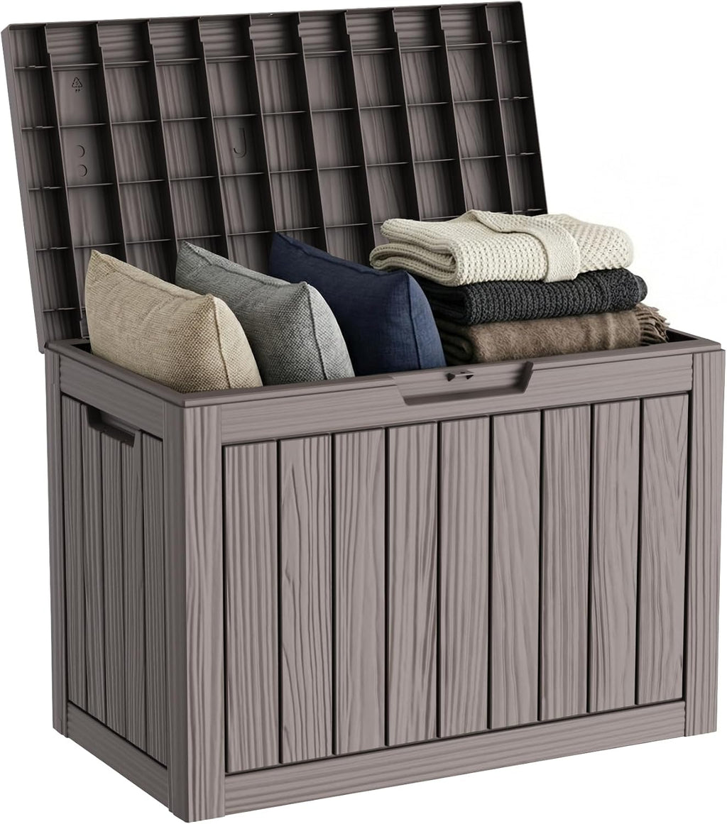 PatioZen 60 Gallon Outdoor Storage Box, Waterproof Patio Deck Box, Grey