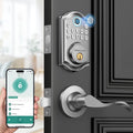 AkaGear Fingerprint Keyless Entry Door Lock with Lever Handle Set, Nickel