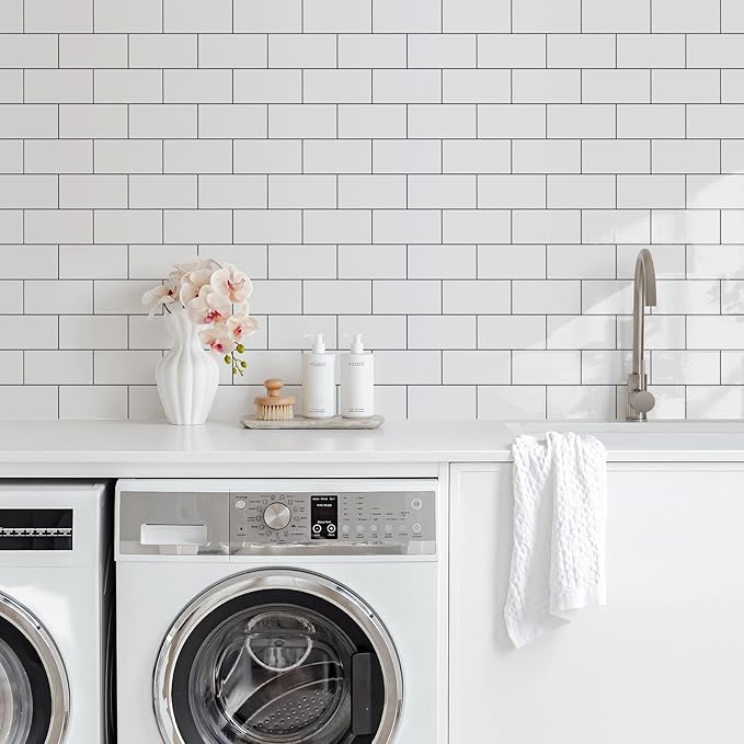 Vamos Tile 100-Piece Glossy Pure White Peel and Stick Backsplash Tile, Stick on