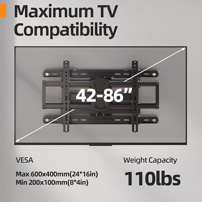 IWORKBORAD 42-86 '' Full Motion TV Wall Mount 24 Inch Studs, Heavy Duty TV