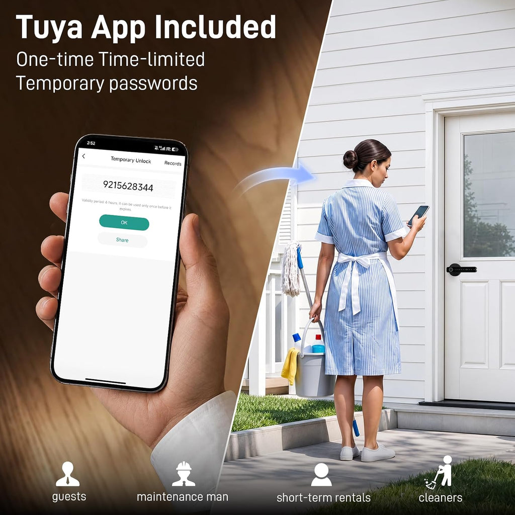 Smart Fingerprint Door Lock with Keypad, Keyless Entry Door Knob with Handle, Biometric Door Lock for Bedroom/Front Door/Apartment, APP Remote Control Black