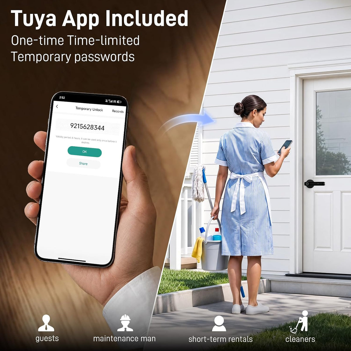 Smart Fingerprint Door Lock with Keypad, Keyless Entry Door Knob with Handle, Biometric Door Lock for Bedroom/Front Door/Apartment, APP Remote Control Black