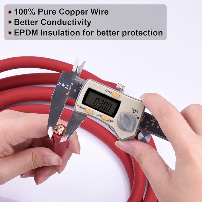 Shirbly 2 Gauge Battery Cable, 20FT Red + 20FT Black 2 AWG Pure Copper Wire