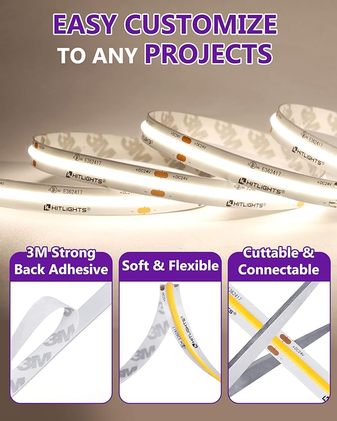 HitLights COB LED Strip Lights Neutral White 4000K, 16.4ft Premium High Density