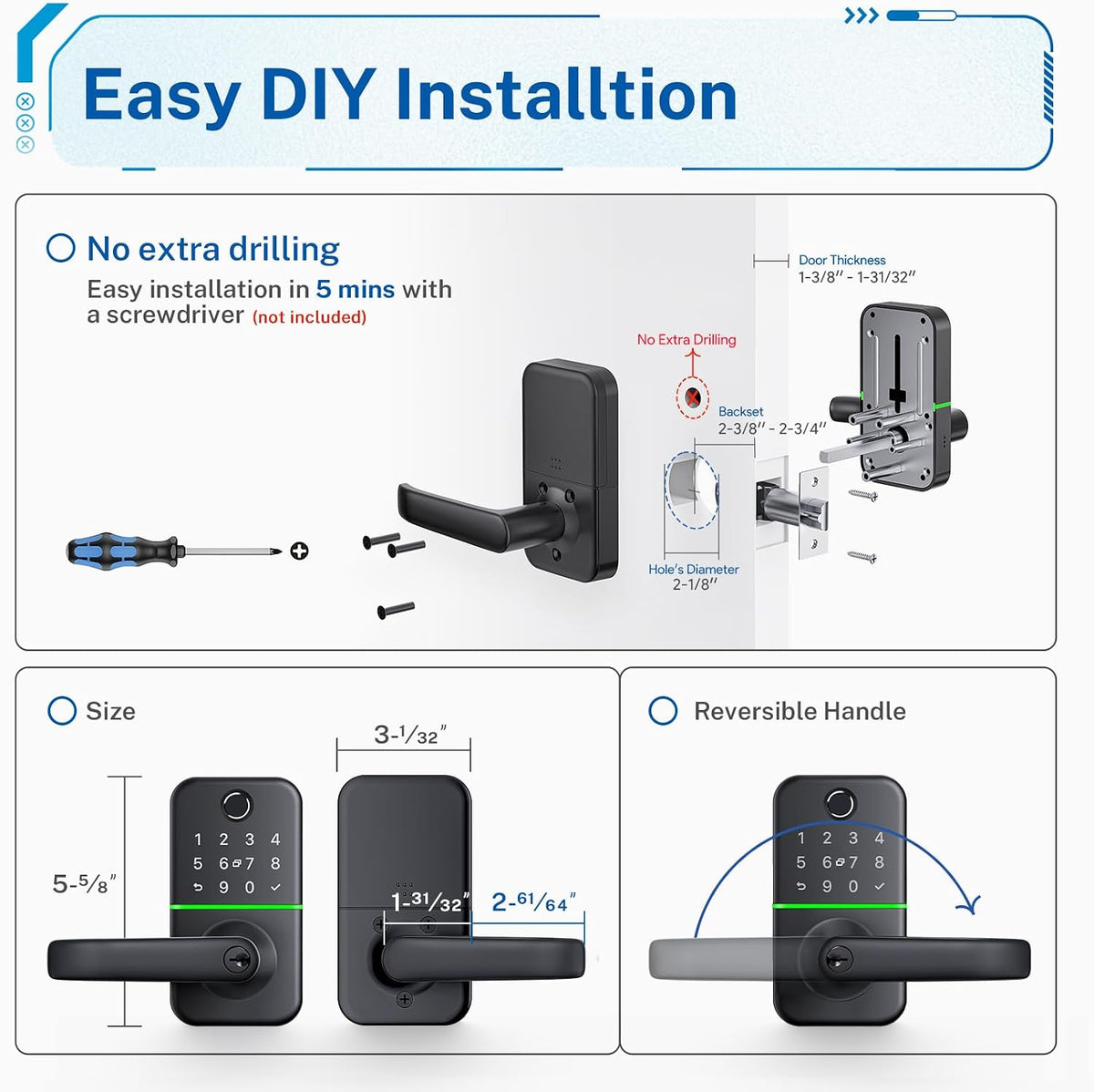 keypad smart door lock with handle: kucacci keyless, package contents