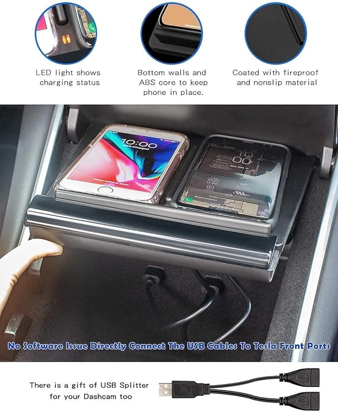 TAPTES Wireless Charger for Tesla Model 3 2017 2018 2019 2020, Dual Phone