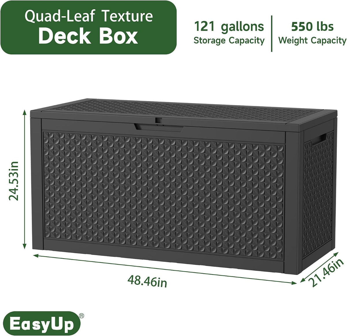 easyup 121 gallon outdoor storage box waterproof, uv shown in use