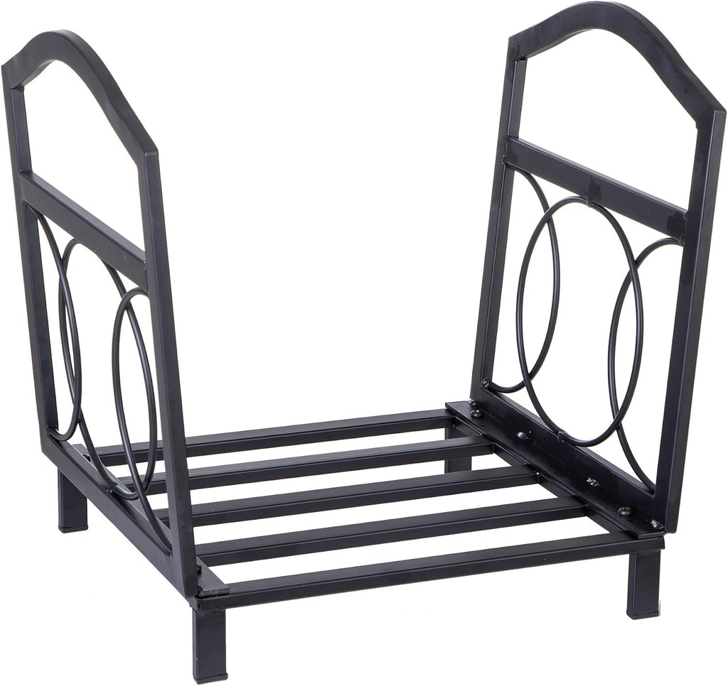 MFSTUDIO Firewood Rack Outdoor Indoor, Iron Fire Wood Storage Racks Heavy Duty Holder Log Rack, Black, 17" L X 13" W X 16" H