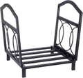 MFSTUDIO Firewood Rack Outdoor Indoor, Iron Fire Wood Storage Racks Heavy Duty Holder Log Rack, Black, 17" L X 13" W X 16" H