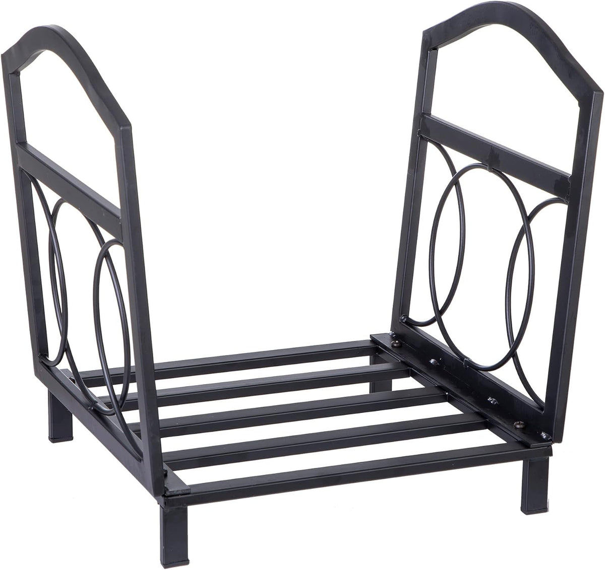 MFSTUDIO Firewood Rack Outdoor Indoor, Iron Fire Wood Storage Racks Heavy Duty Holder Log Rack, Black, 17" L X 13" W X 16" H