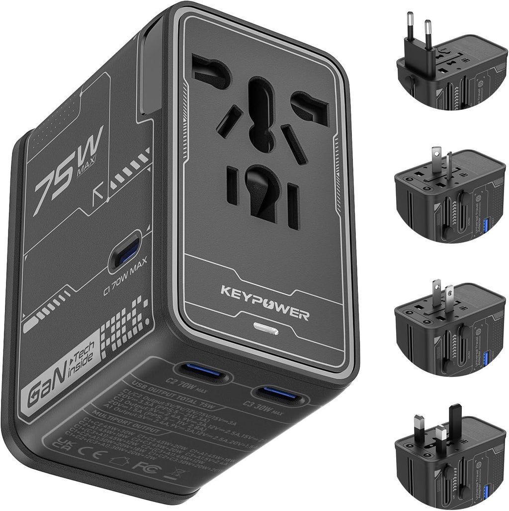 Universal Travel Adapter, 75W GaN International Power Adapter