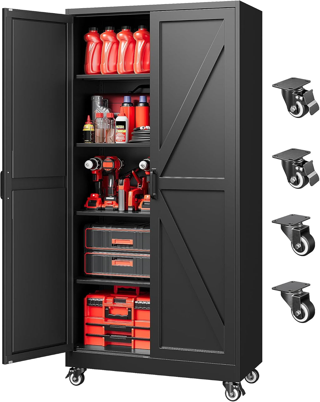 71"Metal Storage Cabinet with Wheels,Garage Cabinets,Pantry Cabinet
